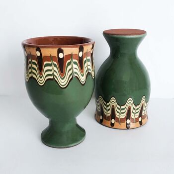 Pair Of Ceramic Wine Goblets In Forest Green Colour, 5 of 6