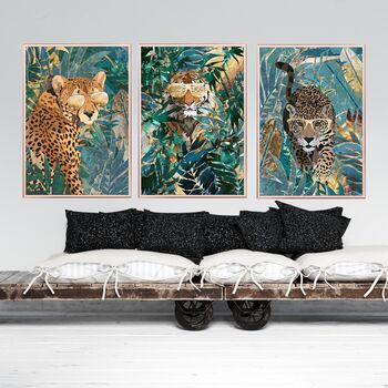 Cheetah In The Gold Green Jungle Leaves Wall Art Print, 5 of 5