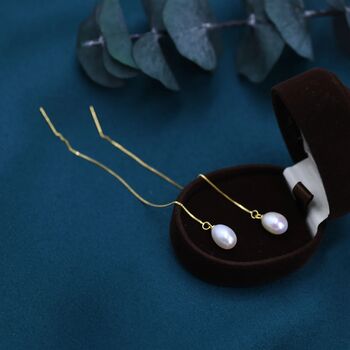 Genuine Pearl Threader Earrings In Sterling Silver, 7 of 11