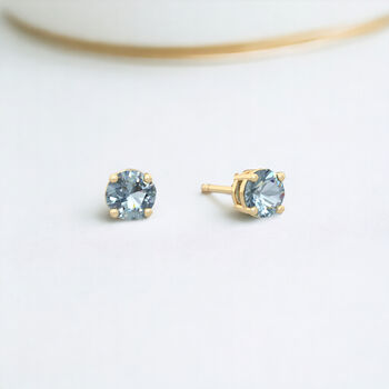 Solid 9ct Yellow Gold March Aquamarine Birthstone Stud Earrings, 4 of 9