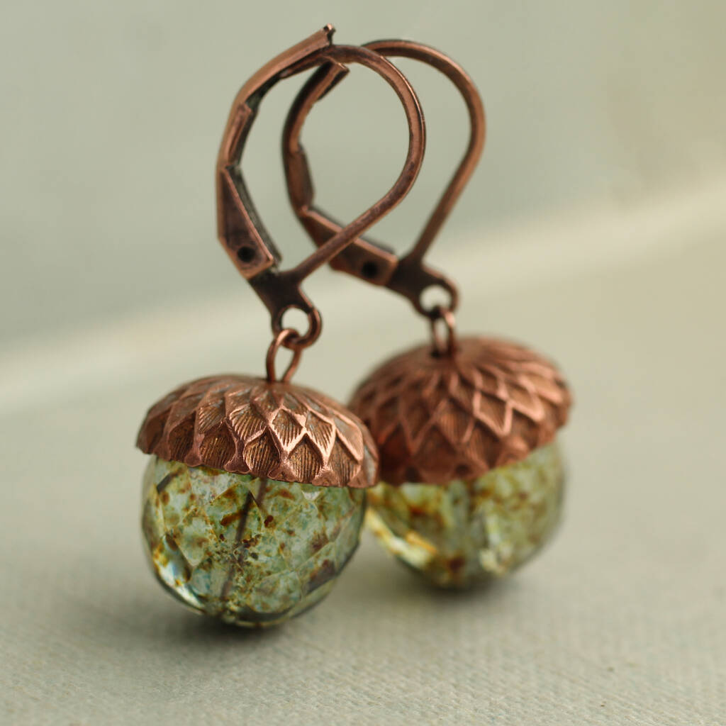 Speckled Green Acorn Earrings, 1 of 9
