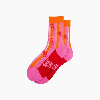 Lobster Stripes Combed Cotton Sheer Pop Socks In Pink/Red, 3 of 4