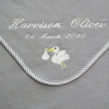 Personalised Embroidered Baby Blanket With Stork Motif, 4 of 4