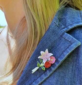 Lily, Gerbera And Rose Flower Bouquet Brooch, 5 of 6