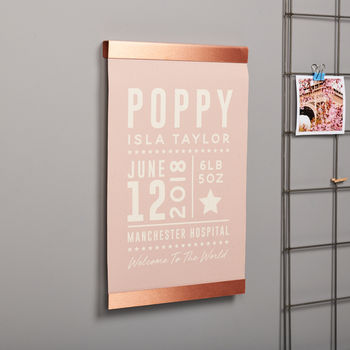 Personalised Baby Details Copper And Canvas Print, 3 of 4