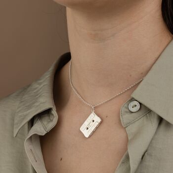 Engraved Sterling Silver Cassette Tape Necklace, 3 of 7