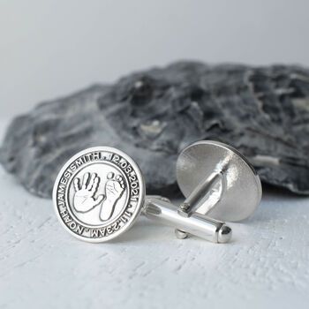 Silver Handprint And Footprint Cufflinks For Dad, 2 of 4