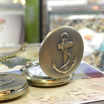 Personalised Bronze Pocket Watch Anchor Design, 2 of 6