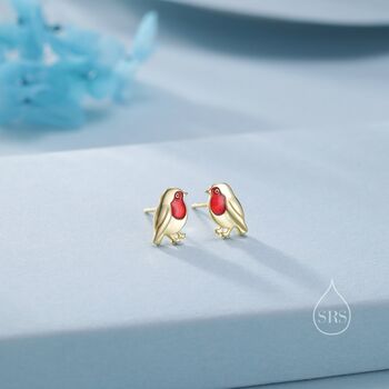 Baby Robin Bird Stud Earrings In Sterling Silver, 4 of 12