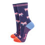 Party Pigs Funny Bamboo Ankle Socks Women's Navy, thumbnail 1 of 4