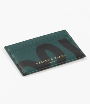 Abstract Swirl Lines Leather Card Holder | Dark Green, 2 of 4