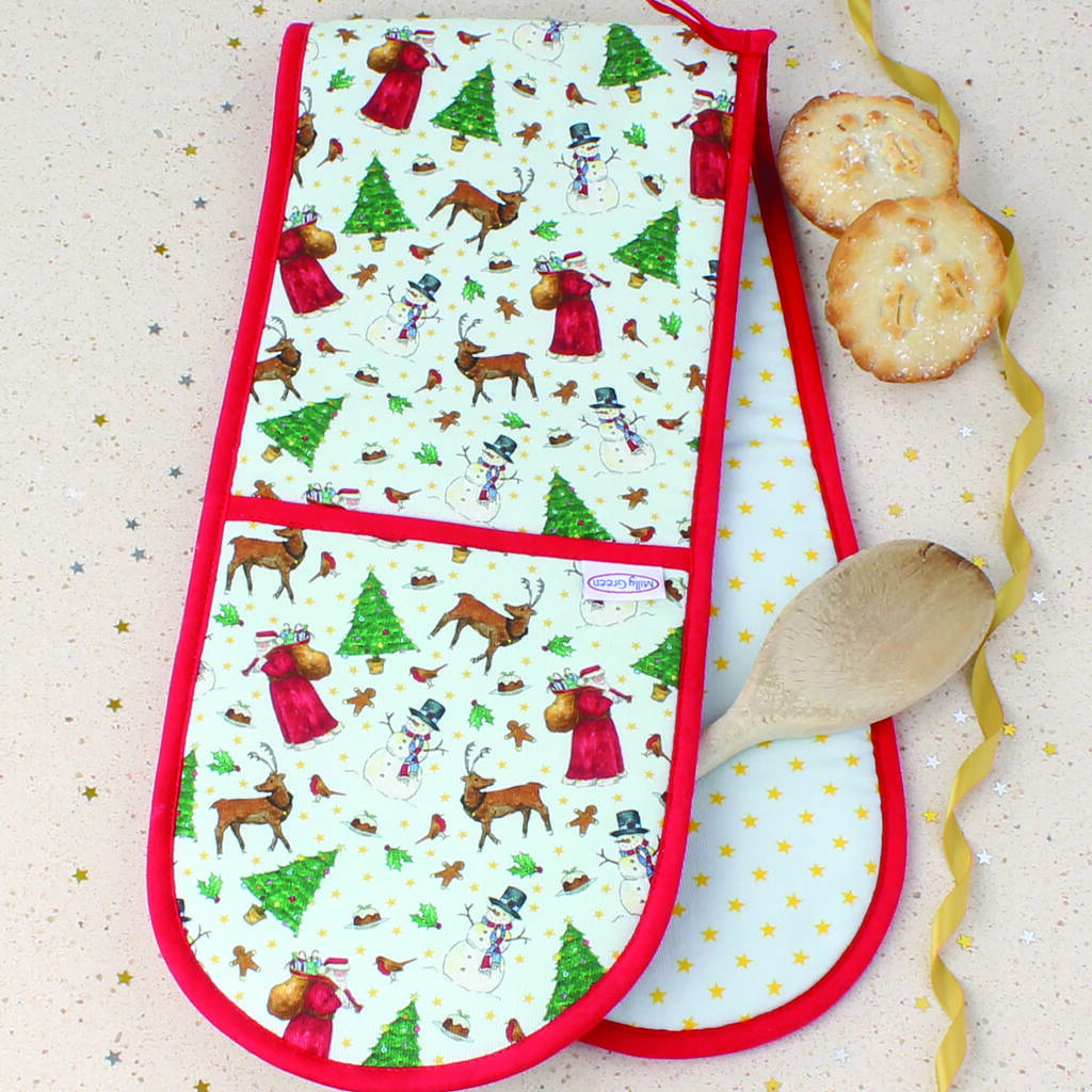 Merry Little Christmas Double Oven Gloves By Milly Green