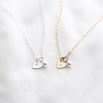 Personalised Tiny Heart And Pearl Necklace, 4 of 5