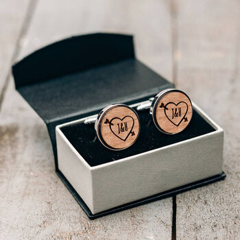 Personalised Heart And Initials Wooden Cufflinks, 3 of 3