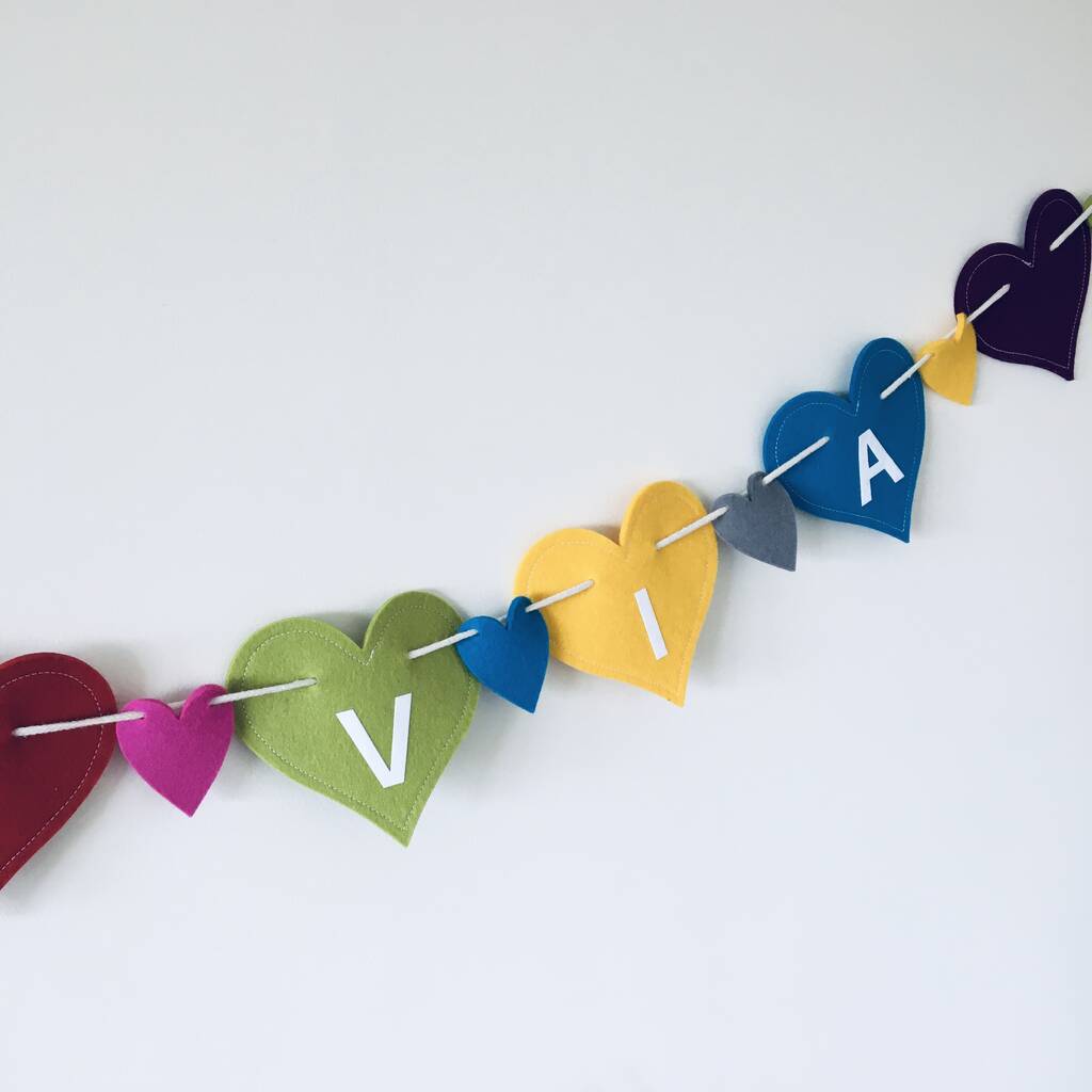 Personalised Felt Heart Garland By Jackie Martin Designs