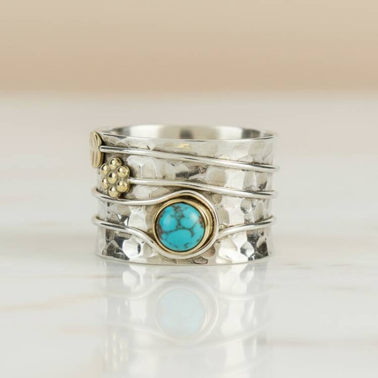 Handmade Turquoise Silver Wide Band Statement Ring, 1 of 2