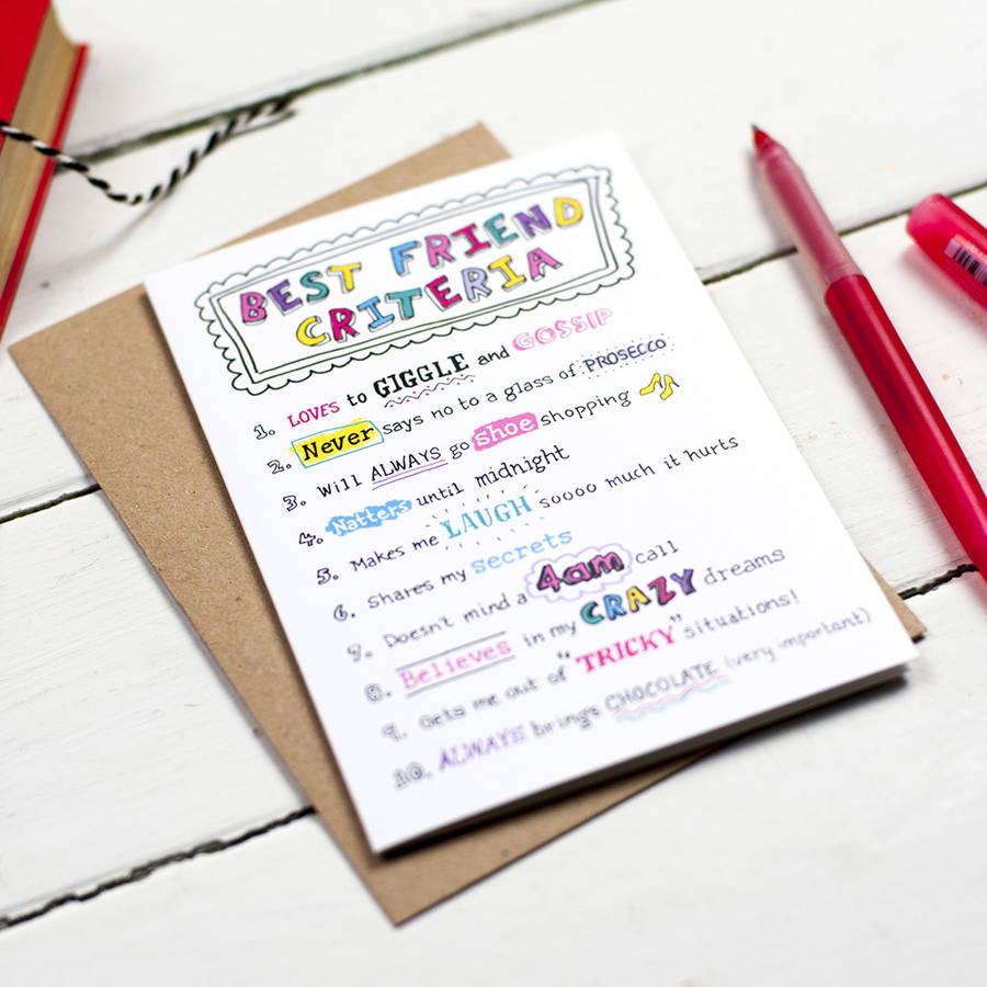 best friend criteria card by eskimo kiss designs | notonthehighstreet.com