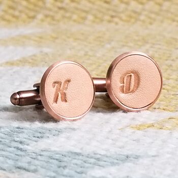 Personalised Real Natural Leather And Copper Cufflinks, 4 of 7