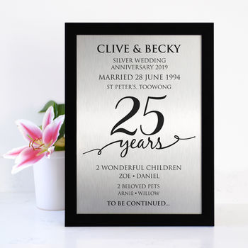 Personalised Framed Silver Anniversary Silver Metal, 2 of 3