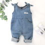 Personalised White Baby Gown With Denim Dungarees Set, thumbnail 4 of 12