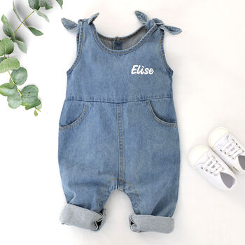 Personalised White Baby Gown With Denim Dungarees Set, 4 of 12