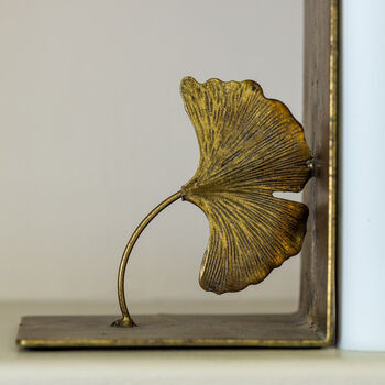 Antique Gold Bookends Lotus Leaf, 2 of 3