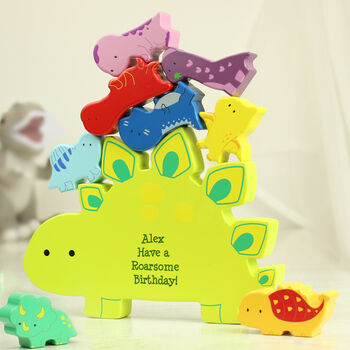 Personalised Toddler Wooden Stacking Toy Dinosaur, 5 of 8