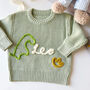 Personalised Name Dinosaur Roarsome Knit Jumper Hand Felted, thumbnail 1 of 8