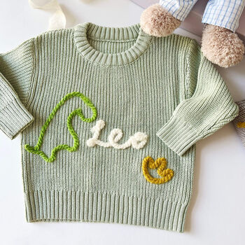 Personalised Name Dinosaur Roarsome Knit Jumper Hand Felted, 2 of 9