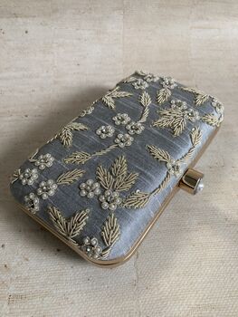 Grey Handcrafted Pearl Rectangular Clutch Bag, 3 of 9