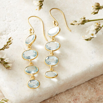 Blue Topaz Gold Plated Silver Pebble Drop Earrings, 7 of 9