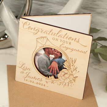 Engagement Wooden Engraved Photo Greetings Card, 2 of 3