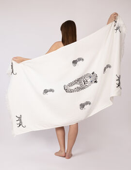 White With Cheetah Organic Cotton Peshtemal Towel, 3 of 3
