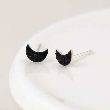 Sterling Silver Black Crystal Moon Stud Earrings: Gothic Halloween Gift – 5mm, 2 of 4