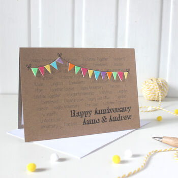 Personalised Happy Anniversary Card With Bright Bunting, 6 of 6