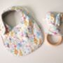 Floral Bib And Teether New Baby Girl Gift Set, thumbnail 2 of 6