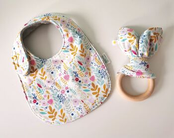 Floral Bib And Teether New Baby Girl Gift Set, 2 of 6