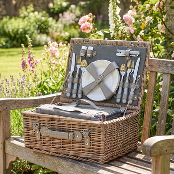 Four Person Grey Tweed Picnic Hamper, 2 of 4