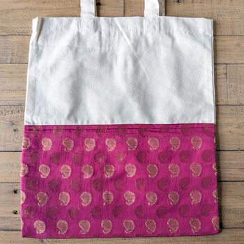 Colourful Half Sari Cotton Tote Bags, Fair Trade Shopping Bag Handmade In India, 12 of 12