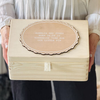 Personalised Wood And Lace Baby Keepsake Box, 5 of 5