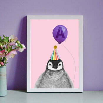 Baby Penguin With Balloon Personalised Children's Print, 6 of 7