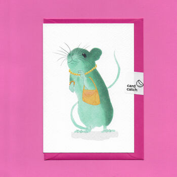 Teal Field Mouse Illustrated Blank Greeting Card, 6 of 12