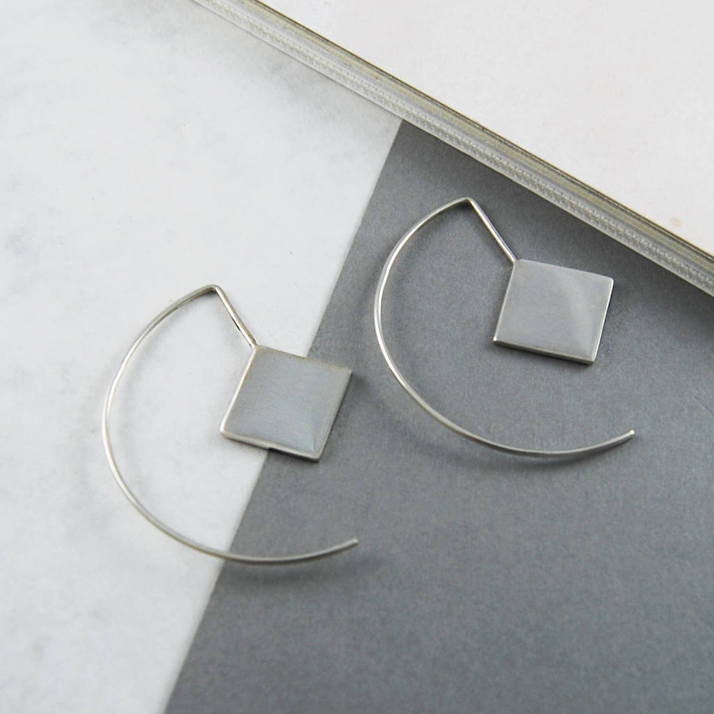 Contemporary Sterling Silver Square Hoop Earrings By Otis Jaxon Contemporary Sterling Silver Square Hoop Earrings