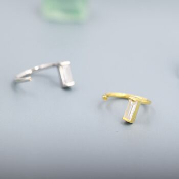 Sterling Silver Baguette Cut Cz Huggie Hoop Earrings, 3 of 9