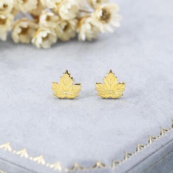 Sterling Silver Maple Leaf Stud Earrings, 9 of 12