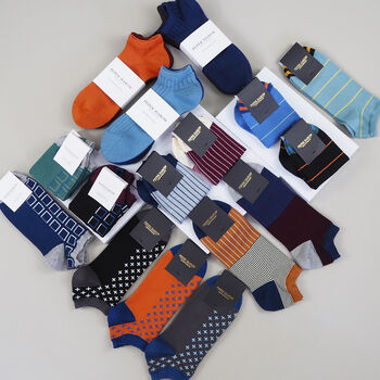 Lux Taylor Grey And Crosslet Black Men's Trainer Socks, 8 of 8