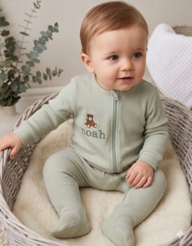 Safari Personalised Baby Zip Sleepsuit Personalised Gift, 2 of 10