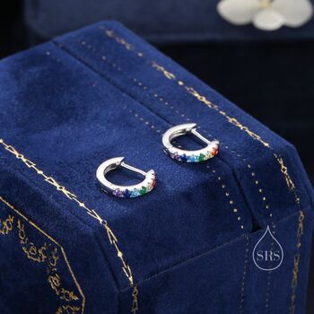 Sterling Silver Rainbow Cz Huggie Hoops, 7 of 11