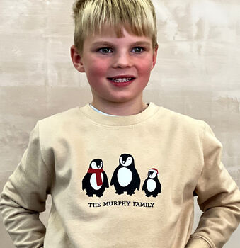 Personalised Family Christmas Penguin Jumper, 6 of 7