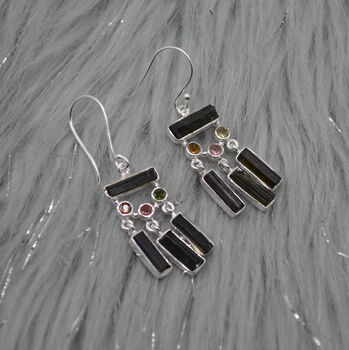 Raw Green Black Tourmaline Earrings: Silver Or Gold, 7 of 7